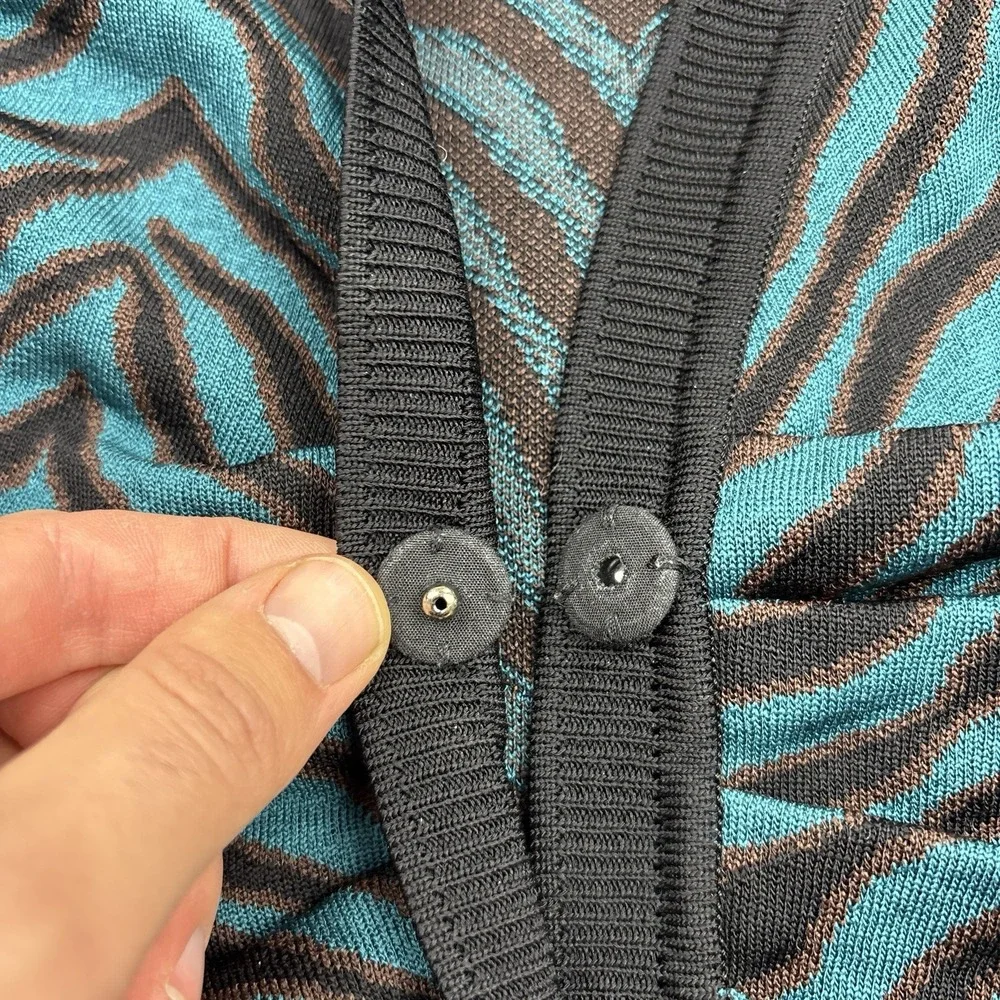 Misook Sweater Jacket Cardigan Women's Small Blue Zebra Print Striped Knit - Picture 7 of 12